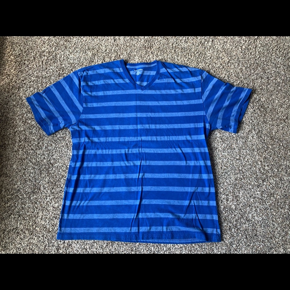 Blue striped V neck